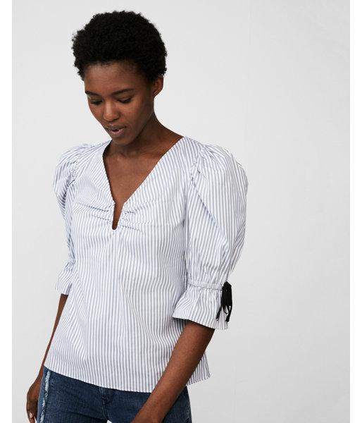 Express Womens Cotton Puff Sleeve V-neck Blouse