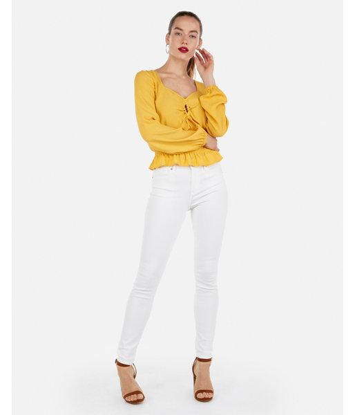 Express Womens Sweetheart Shirred Keyhole Peplum Top