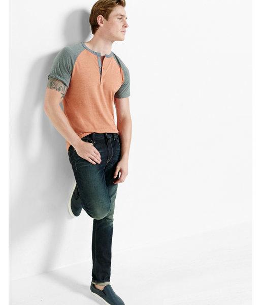 Express Mens Color Block Raglan Henley
