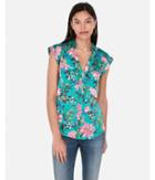 Express Womens Floral Satin Short Sleeve Zip Front Chelsea Popover