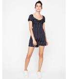 Express Womens Striped Tie-front Cap Sleeve Fit And Flare Dress