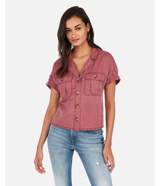 Express Womens Cropped Notch Collar Pocket