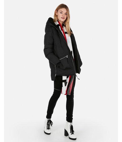 Express Womens Mid Length Sherpa Lined Puffer Jacket