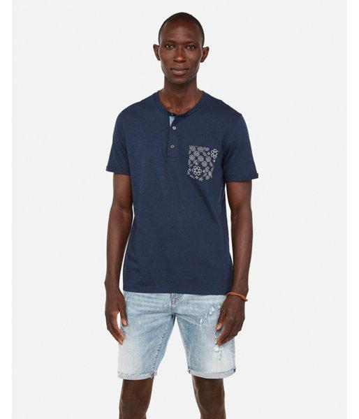 Express Mens Crew Neck Printed Pocket Henley