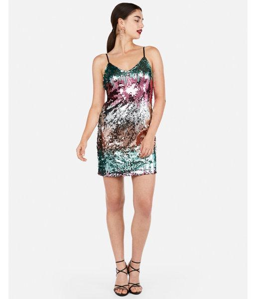 Express Womens Petite Gradient Sequin Cami Dress