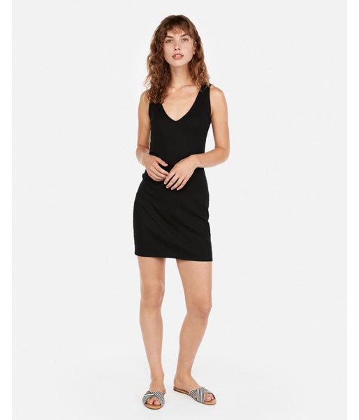 Express Womens Modern Rib Double V Dress