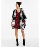 Express Womens Plaid Hooded Poncho