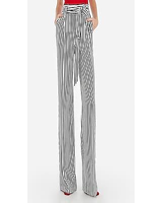 Express Womens Express Womens Petite High Waisted Striped Paperbag Wide Leg Palazzo Pant