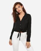 Express Womens Satin Button-up Tie Front