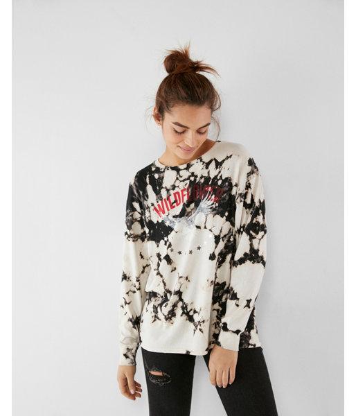 Express Womens Acid Wash Wildflower Graphic Boyfriend Tee