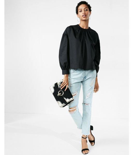 Express Womens Oversized Puff Sleeve Cotton Blouse