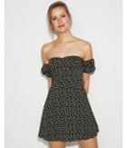 Express Womens Off The Shoulder Puff Sleeve Fit And Flare Dress