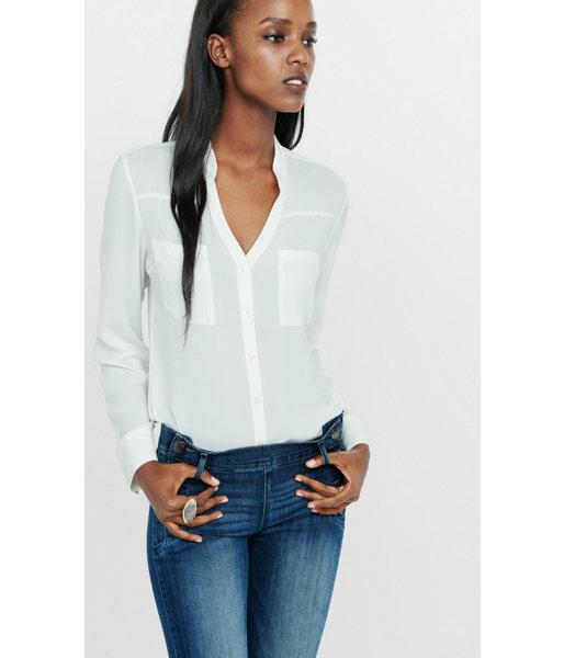 Express Women's Dress Shirts Original Fit Band Collar Portofino