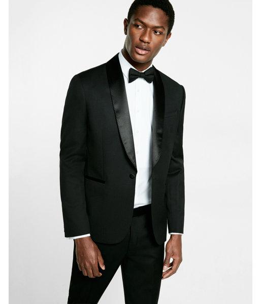 Express Mens Slim Photographer Black Wool Blend Tuxedo Jacket
