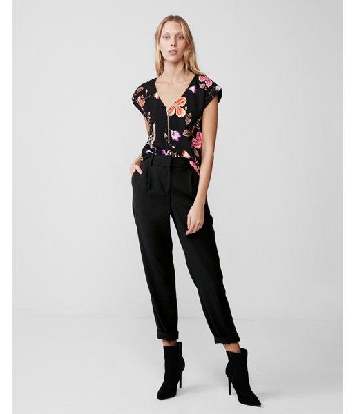 Express Womens Floral Zip Front Gramercy Tee