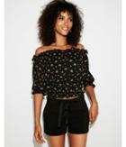 Express Womens Petite Floral Textured Off The Shoulder Cropped Top