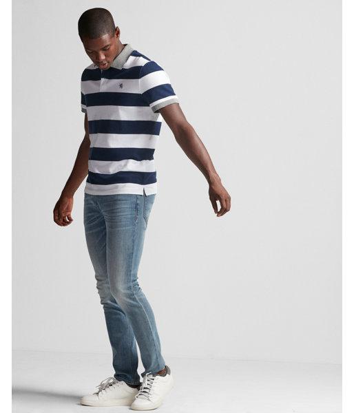 Express Mens Small Lion Stripe Stretch Pique Polo