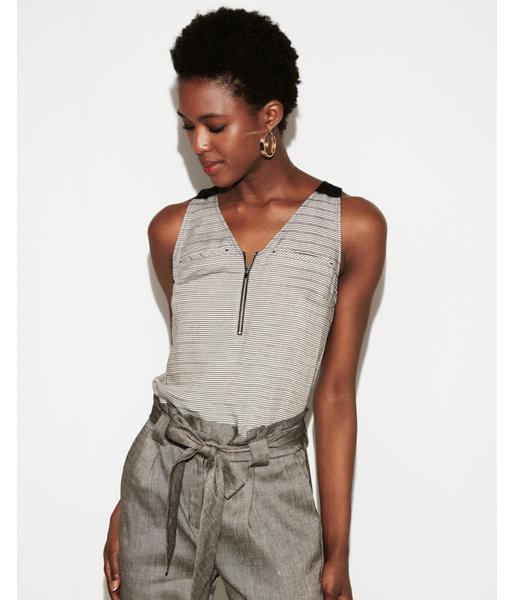 Express Womens Metallic Stripe Zip Front Tank