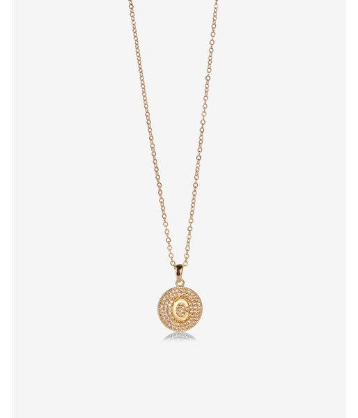 Express Womens Pave C Initial Round Pendant Necklace