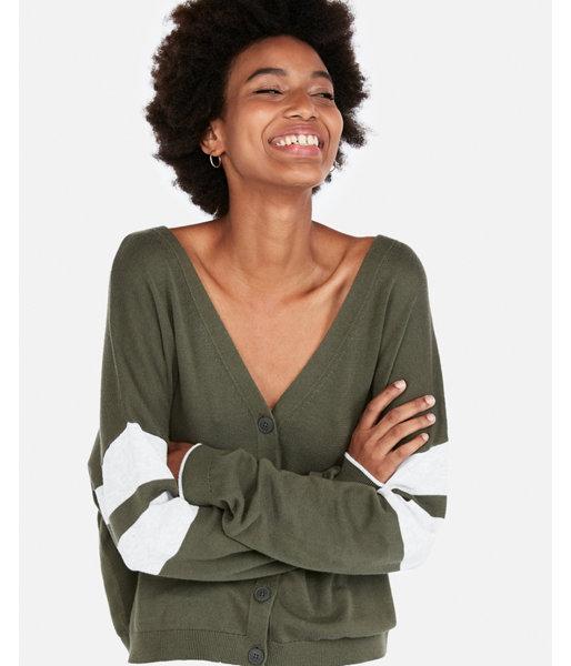 Express Womens Varsity Stripe Slouchy V-neck Cardigan