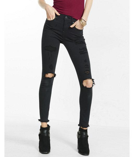 Express Black Distressed Mid Rise Frayed Hem Stretch Ankle