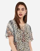 Express Womens Animal Print Lace-up Sheer Culotte Jumpsuit