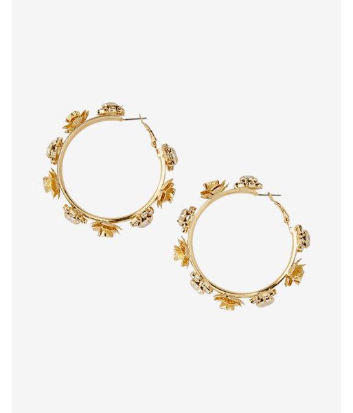 Express Floral Stone Hoop Earrings