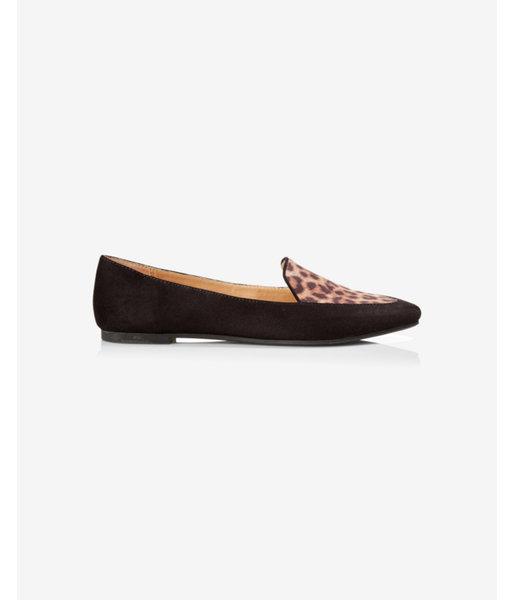 Express Womens Animal Print Inset Tuxedo Flat