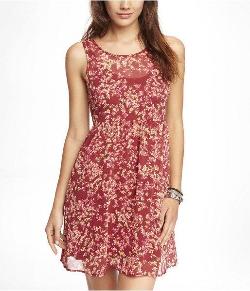 Express Womens Floral Chiffon Babydoll Dress Red