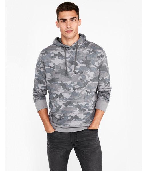 Express Mens Camo Drop Shoulder Popover Hoodie