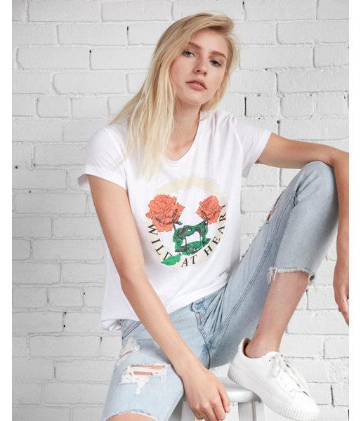 Express Womens Wild At Heart Rose Boxy Graphic Tee