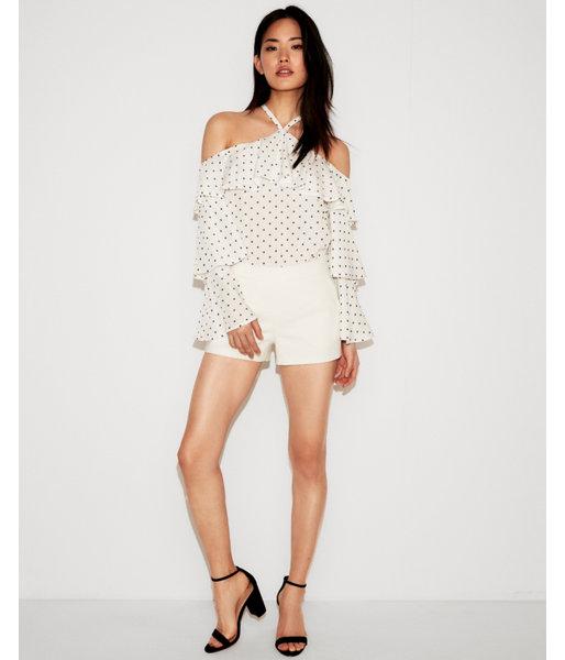 Express Womens Polka Dot Tiered Sleeve Halter Top