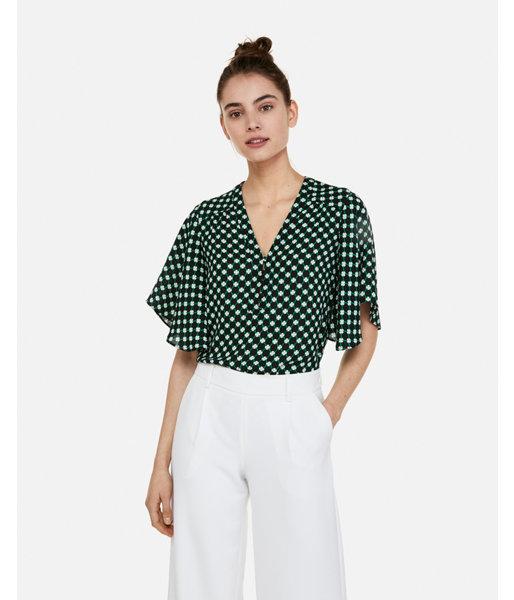 Express Womens Shamrock Flutter Sleeve Button Front Top