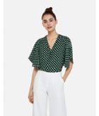 Express Womens Shamrock Flutter Sleeve Button Front Top