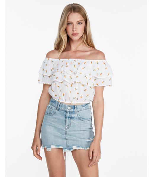 Express Womens Pineapple Tiered Crop Top