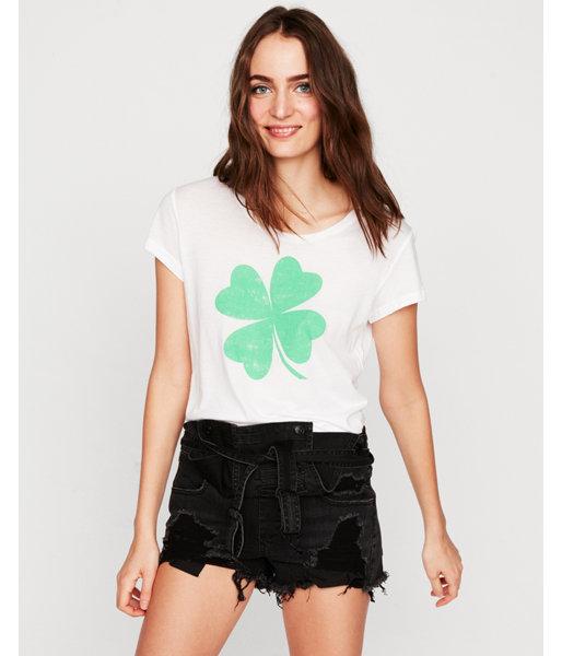 Express Womens Shamrock Boxy Graphic Tee
