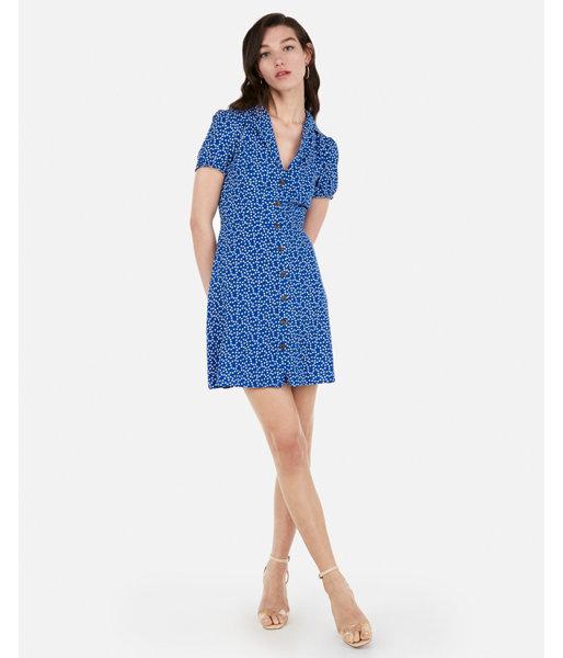 Express Womens Printed Button Front Collar Dress