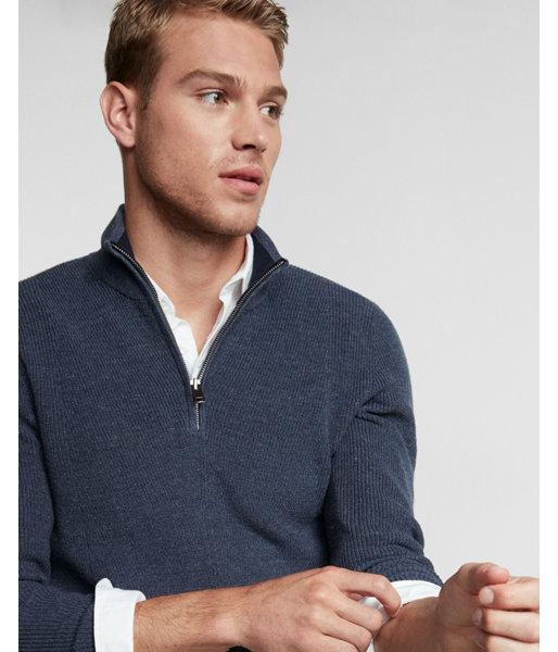 Express Mens Ribbed Half Zip Mock Neck