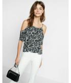 Express Petite Paisley Print Cold Shoulder Pleated Tee