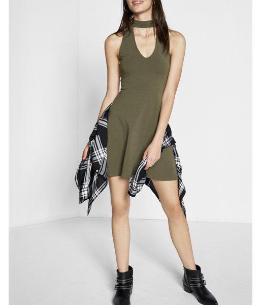 Express Petite Cut-out Fit And Flare Choker Dress