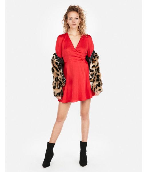 Express Womens Petite Long Sleeve Elastic Waist Fit And Flare Dress