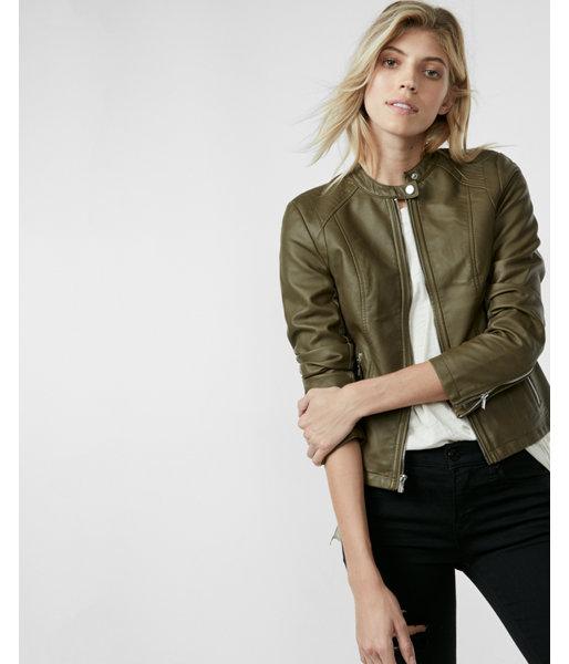 Express Womens Faux Leather Double Peplum Jacket