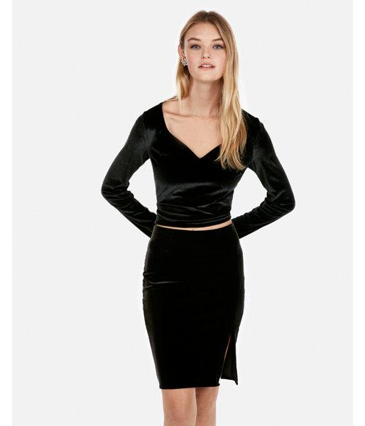 Express Womens Velvet Cropped Top