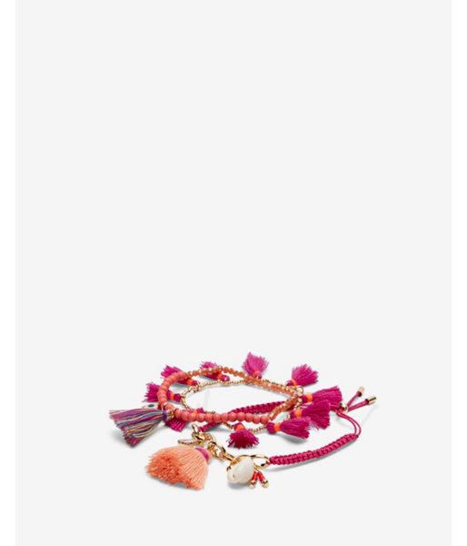 Express Womens Set Of 3 Bead Shell Tassel Bracelets