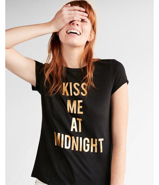 Express Womens Kiss Me At Midnight Graphic Tee