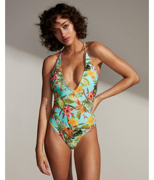 Express Womens Floral V-front One-piece