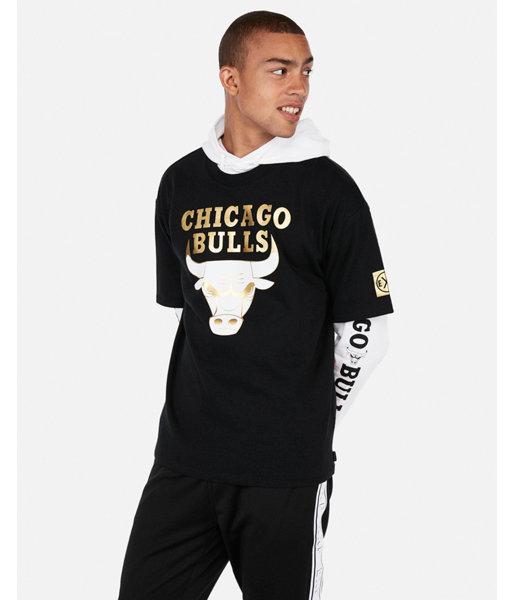 Express Mens Chicago Bulls Nba Heavy Weight Foil Graphic Tee