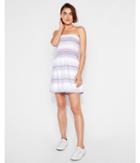 Express Womens Striped Strapless Smocked Bodice Fit And Flare Dress