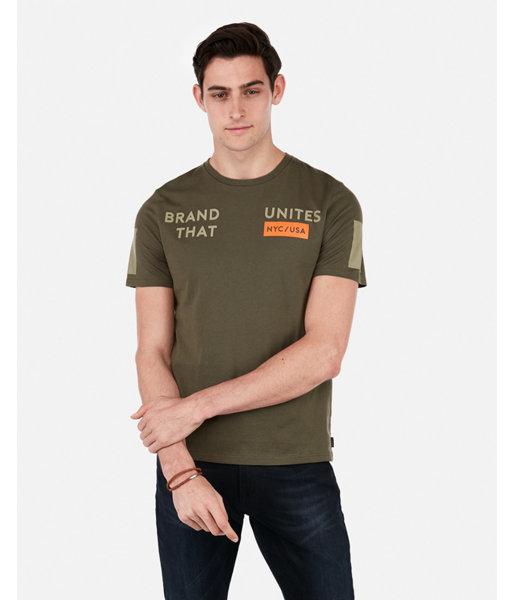 Express Mens Brand That Unites Crew Neck Logo Graphic Tee