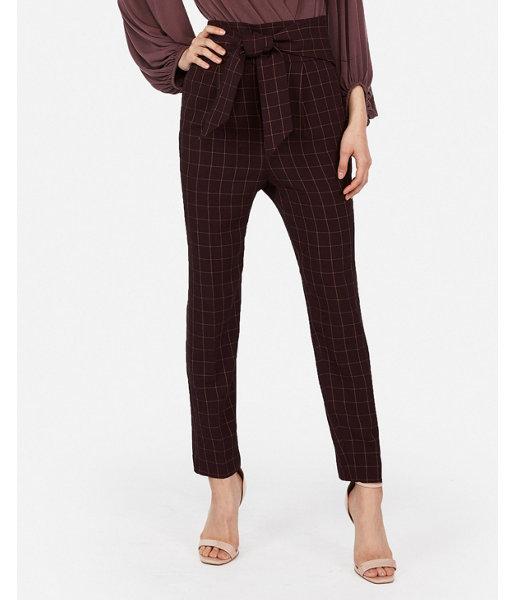 Express Womens Express Womens Super High Waisted Windowpane Print Tie Front Ankle Pant
